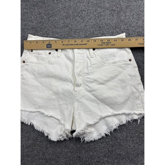 Levis 501 Shorts Womens 30 White High Rise Button Fly Cutoff Denim Frayed Hem - Picture 3 of 8
